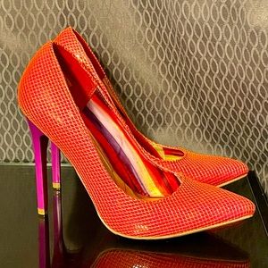 Baby Phat coral orange purple high heels sz 6